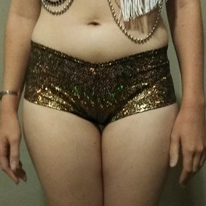 Gold and Black Holographic Booty Shorts